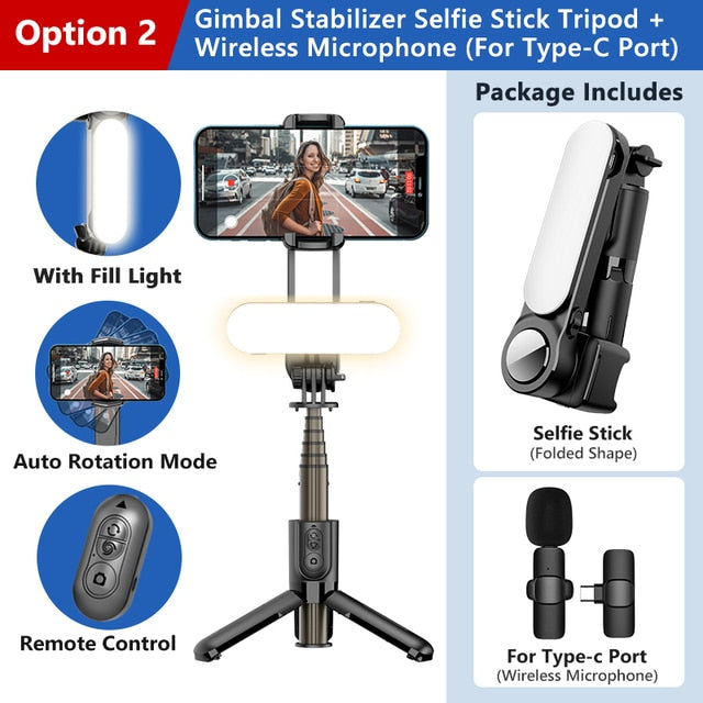 Gimbal estabilizador selfie stick tripé